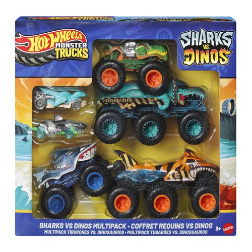 Hot Wheels Monster Trucks Shark vs Dino Multipack – Diversión Extrema en Cada Choque JGD68