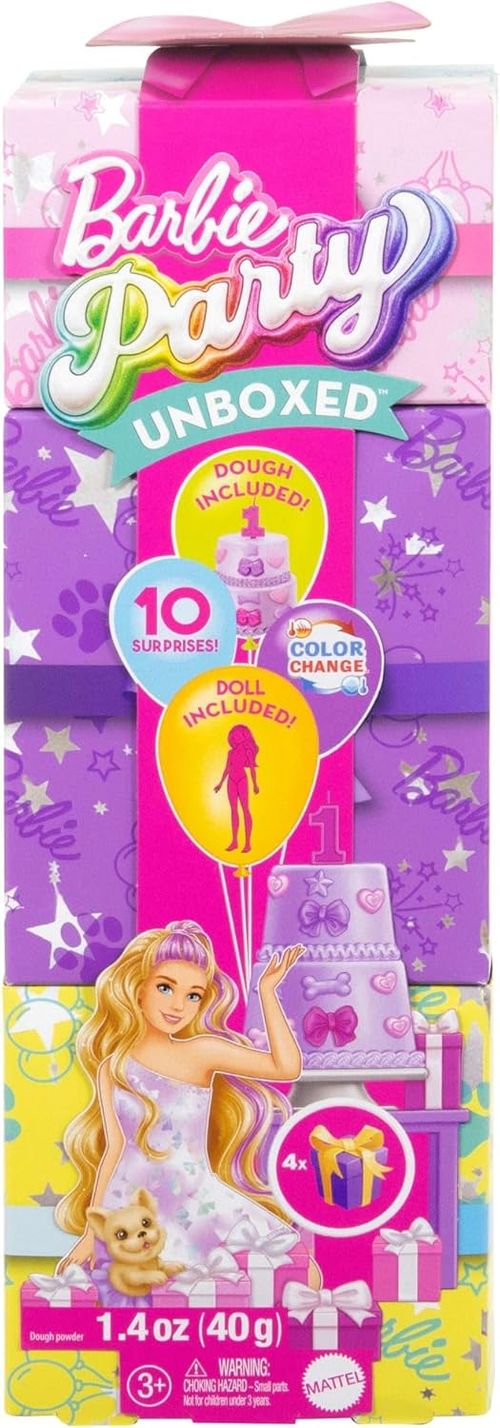 Barbie Party Unboxed Muñeca Fiesta Mascotas Vestido Morado JFG68-