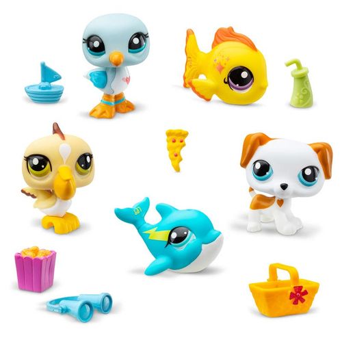 Littlest Pet Set de Figuras de Playa con 5 Mascotitas con Accesorios