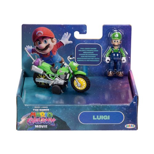 The Super Mario Galaxy Movie – Figura de Luigi de 2.5” con motocicleta de retroceso (pull back)