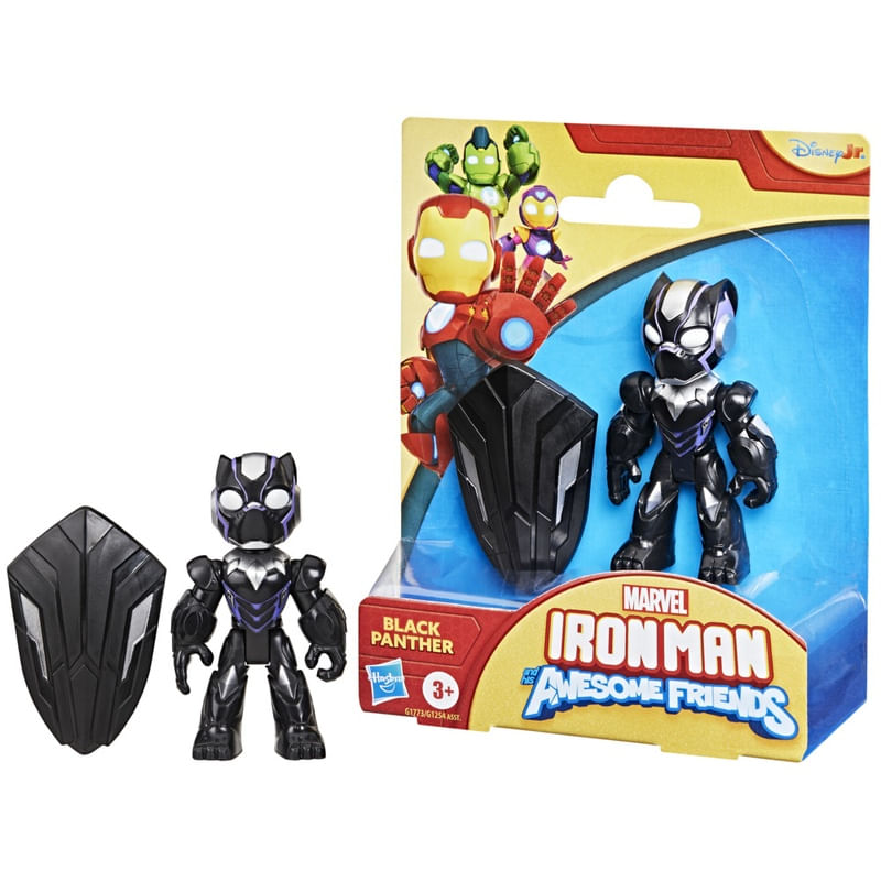 Figura Gigante De Black Panther – Marvel Iron Man And His Awesome Friends – 22.8 Cm Con 5 Puntos De Articulación Y Escudo – A Partir De 3 Años